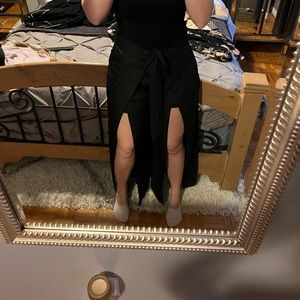 Wide leg dress pant with front slits&front tie (lined with shorts)
